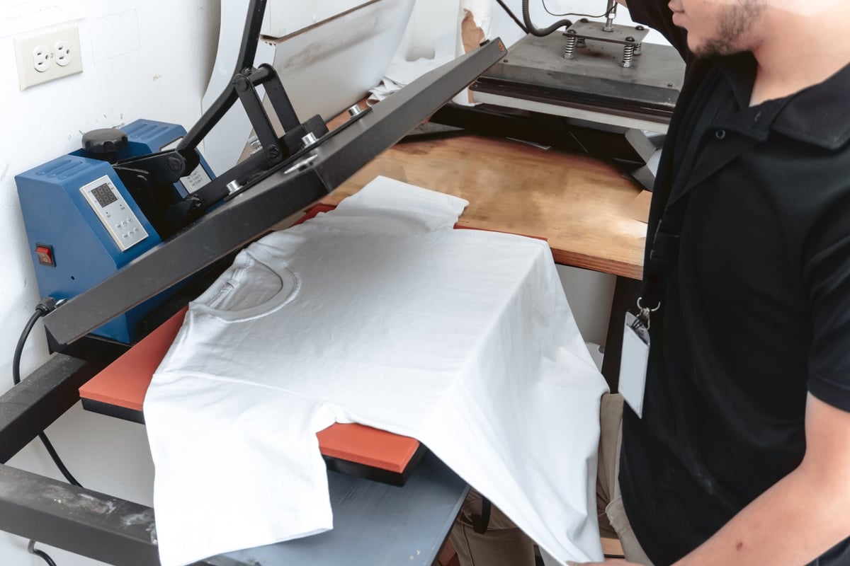 a unrecognizable person working on a iron sublimation