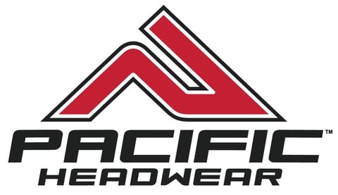 Pacific Headwear logo featuring a red mountain peak design above the company name in black text
