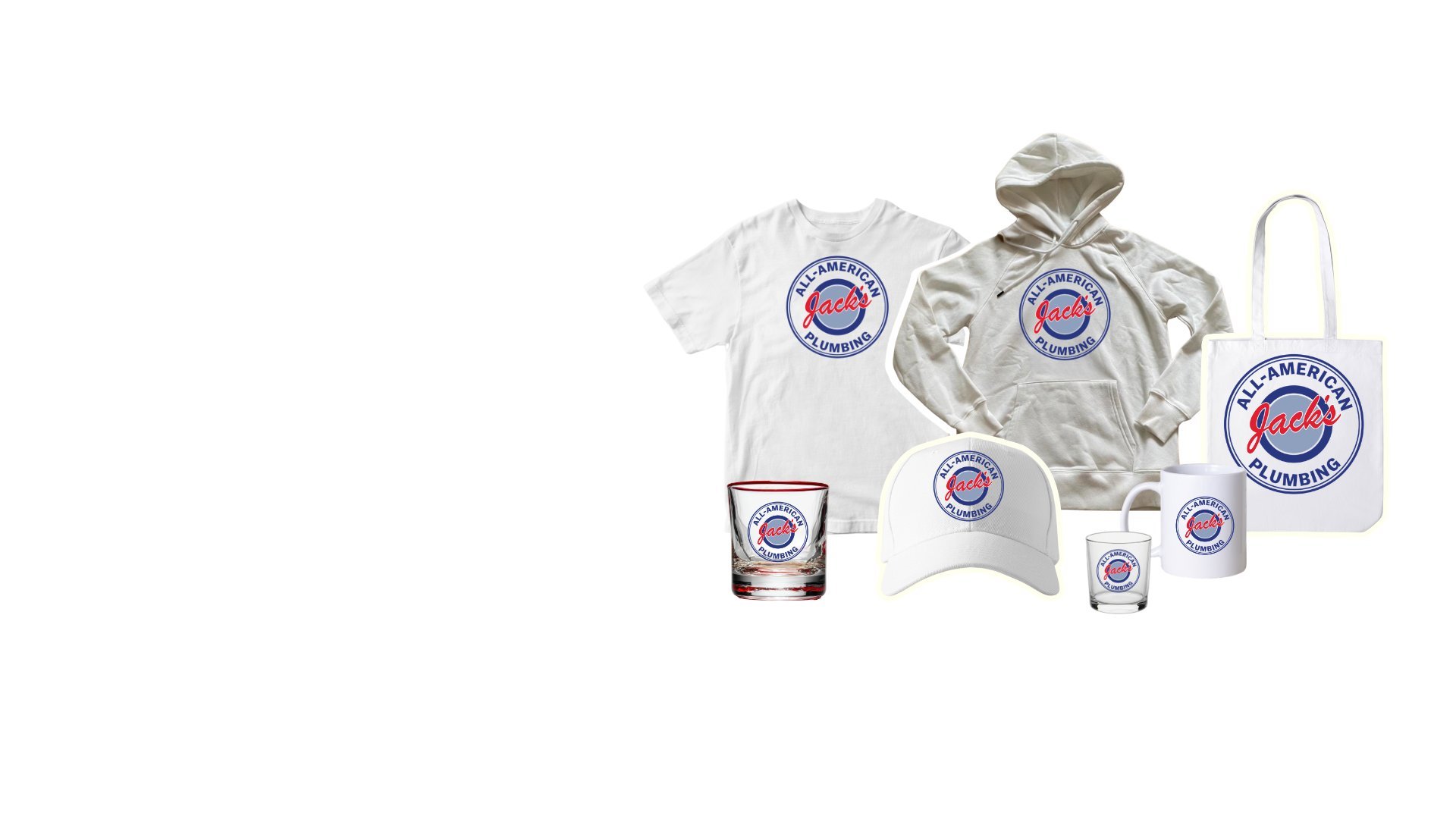 Collection of merchandise items featuring purple circular logo including t-shirt, hoodie, hat, tote bag, mug, and stickers on white background