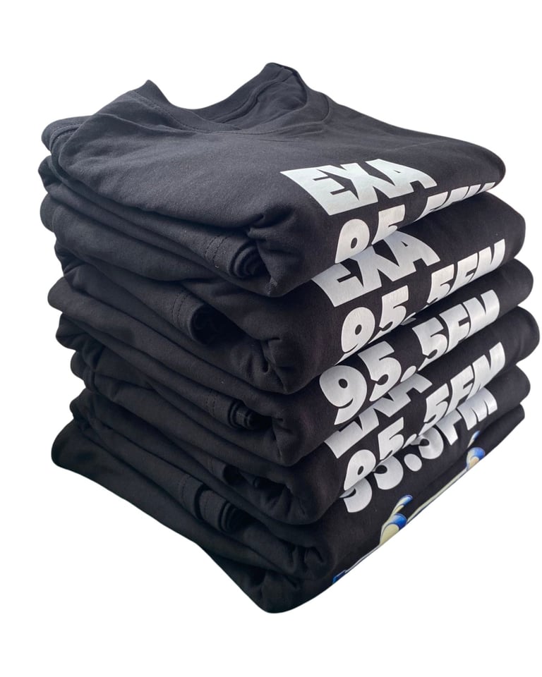 Stack of black hooded sweatshirts with white printed numbers