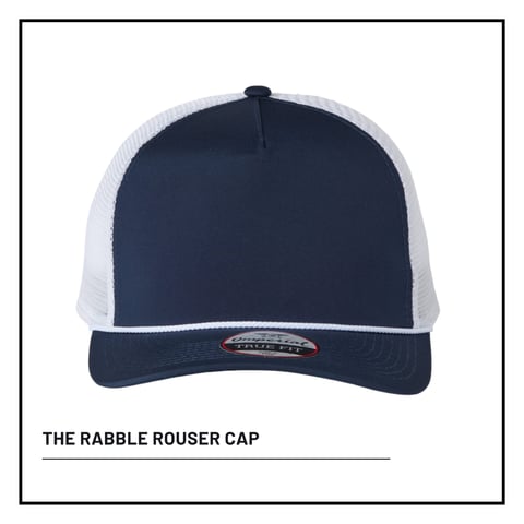 Navy and white two-tone baseball cap called The Rabble Rouser Cap with mesh back panels