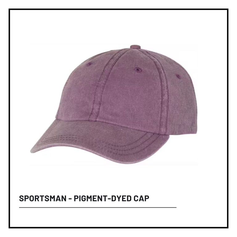 Sportsman pigment-dyed cap in mauve purple with curved bill and structured crown