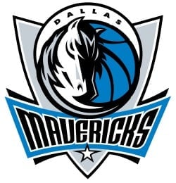 Dallas Mavericks NBA team logo featuring a blue and white horse head inside a shield with team name at bottom