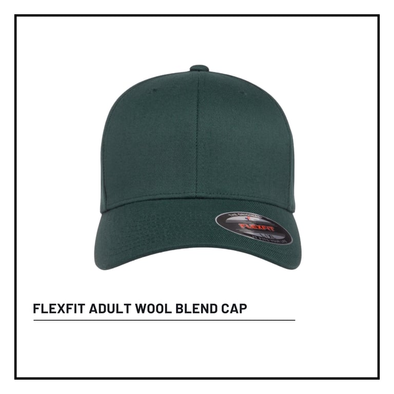 Dark green flexfit adult wool blend cap displayed against white background