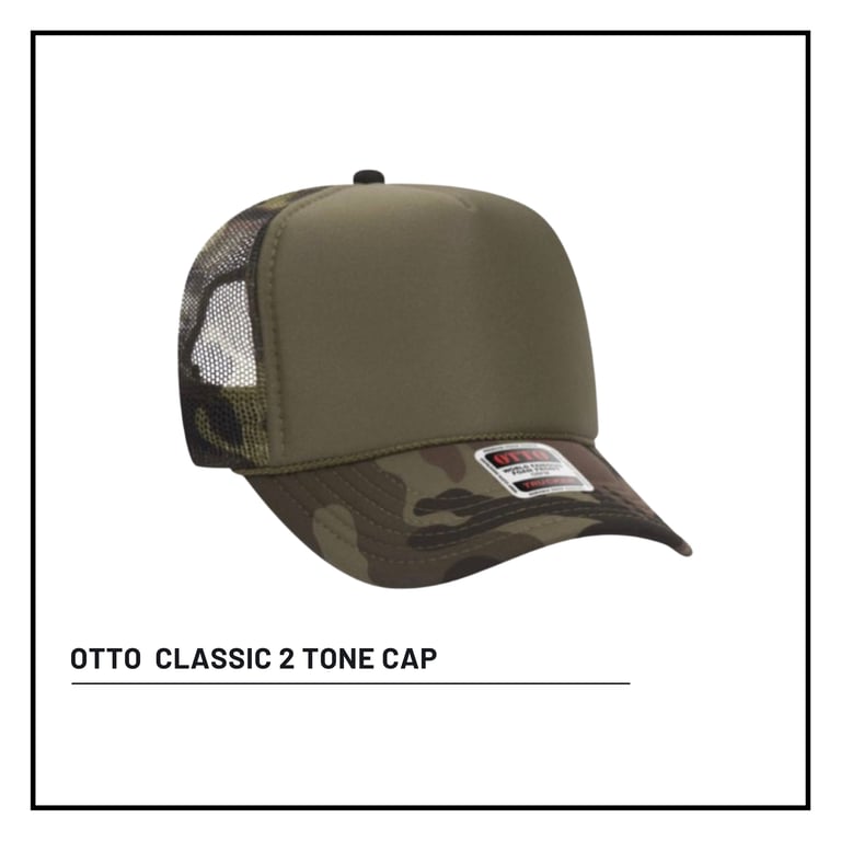 Otto Classic 2 Tone Cap with olive green front, mesh back, and camouflage bill