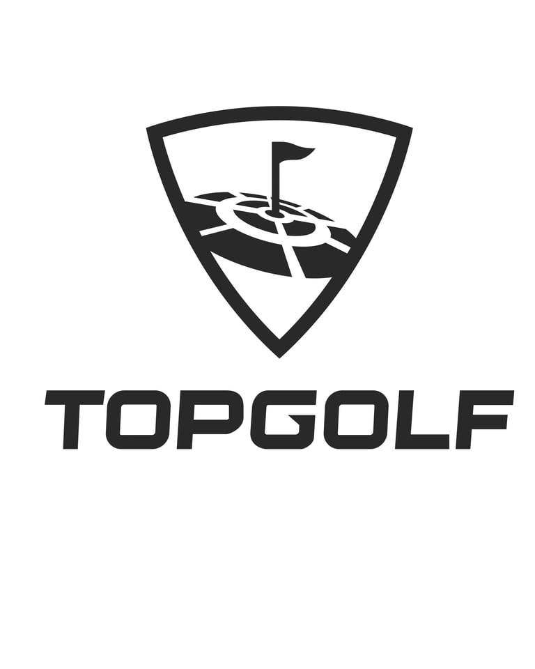 TopGolf logo featuring a shield with a golf flag and globe design in black
