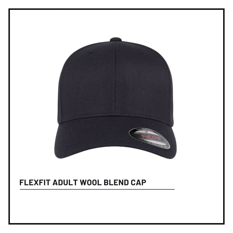 Navy blue Flexfit adult wool blend baseball cap displayed on white background