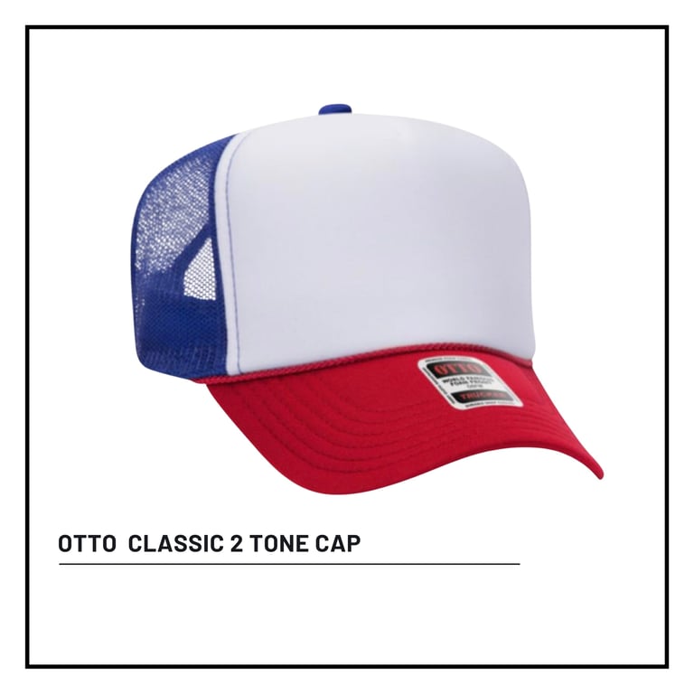 Otto Classic 2 Tone Cap in red, white, and blue mesh trucker hat style