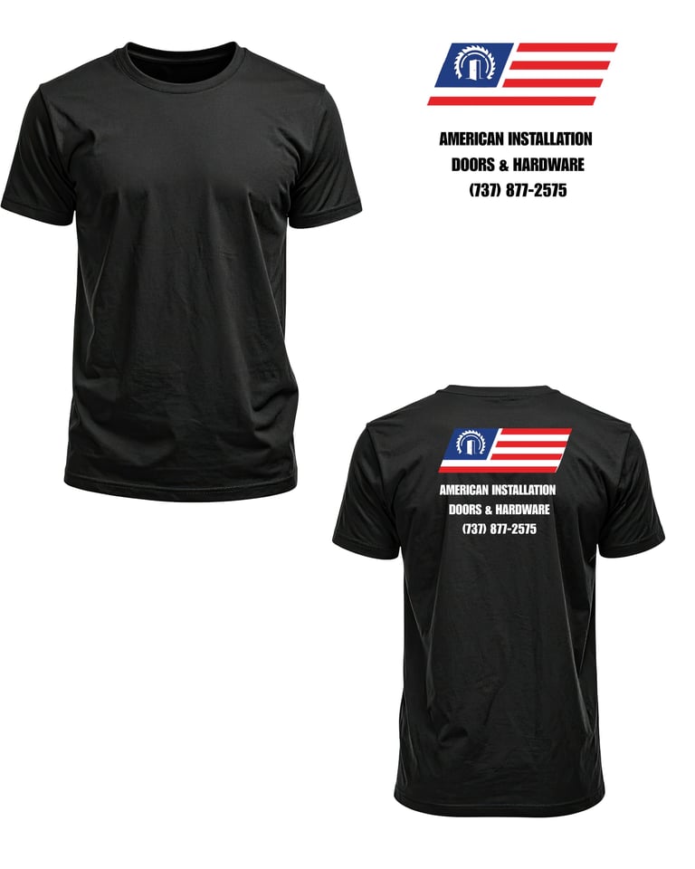 Black t-shirt with custom business logo and phone number