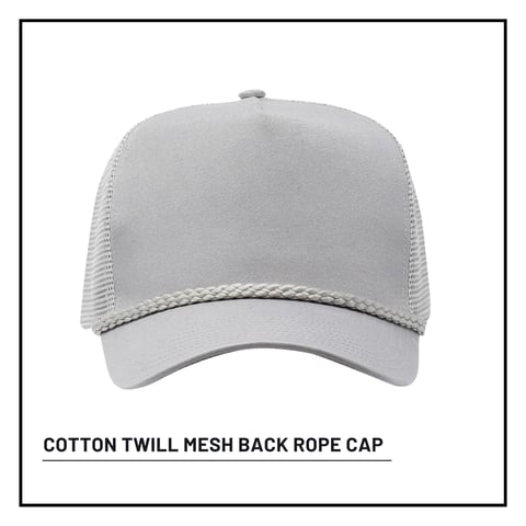 Light gray cotton twill mesh back rope cap displayed against white background