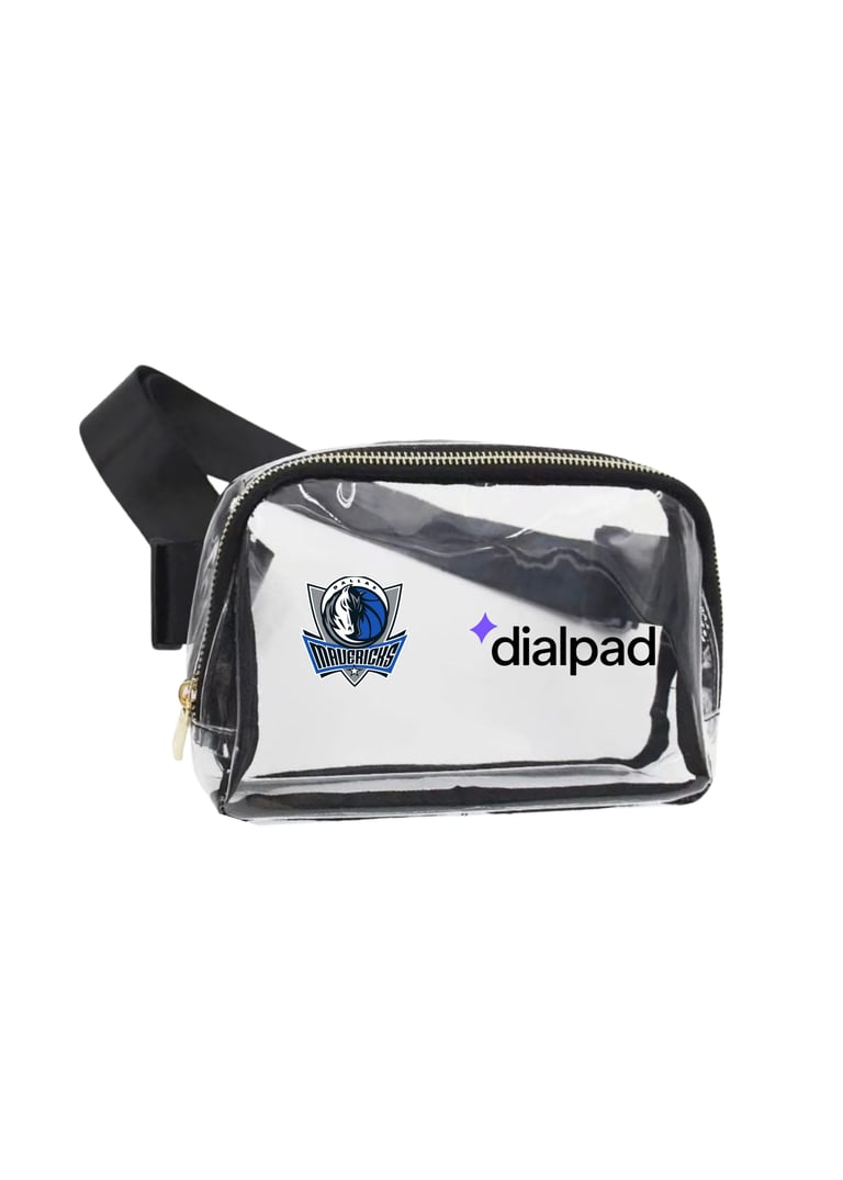 Clear waist bag with Dallas Mavericks and Dialpad logos