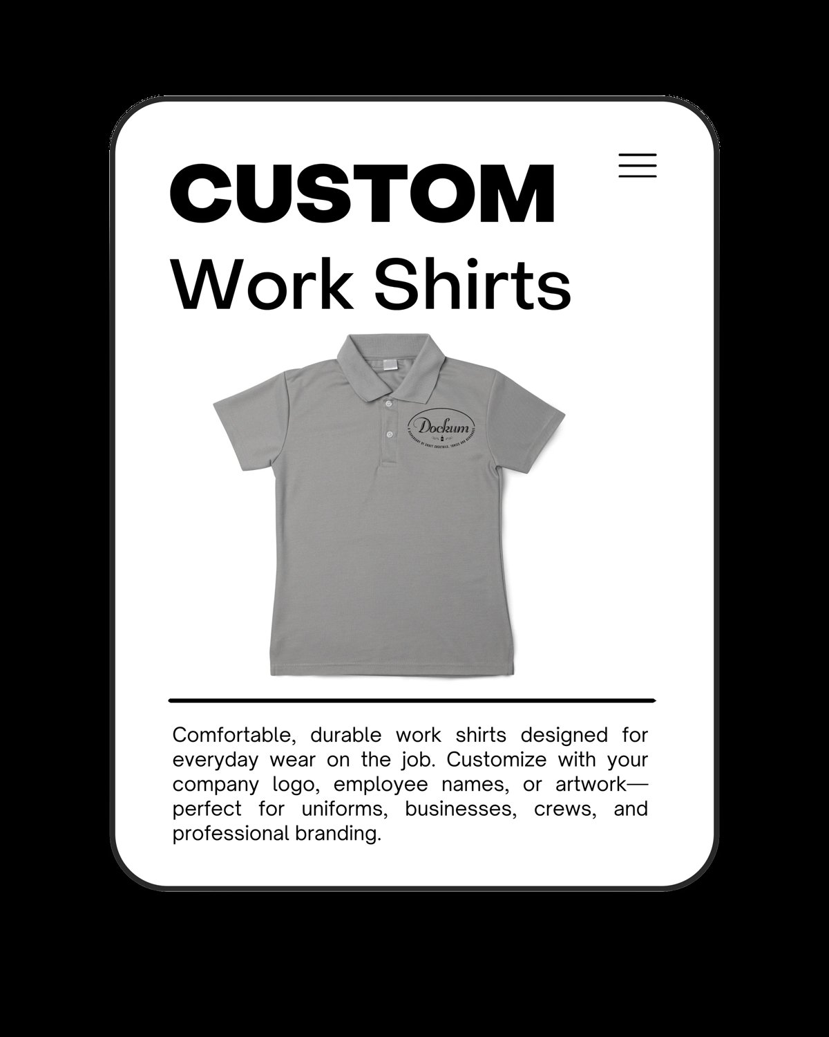 Custom work vests product page showing front and back views of black safety vests with reflective stripes