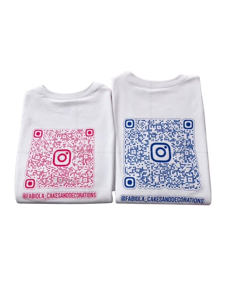 Two white t-shirts with QR codes