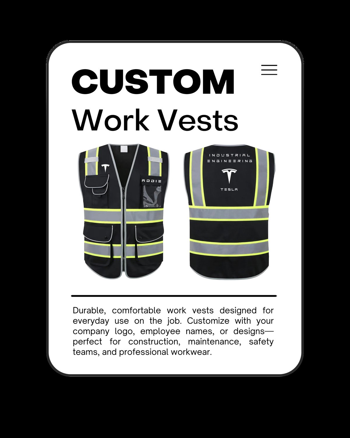 Custom work shirts product page displaying gray polo shirt with customization options for company logos and branding