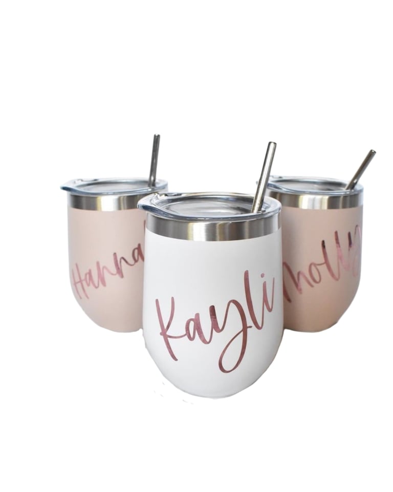 Personalized stainless steel wine tumblers with names
