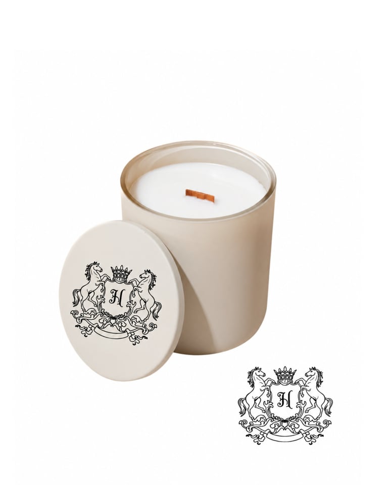 Luxury scented candle with heraldic emblem on lid