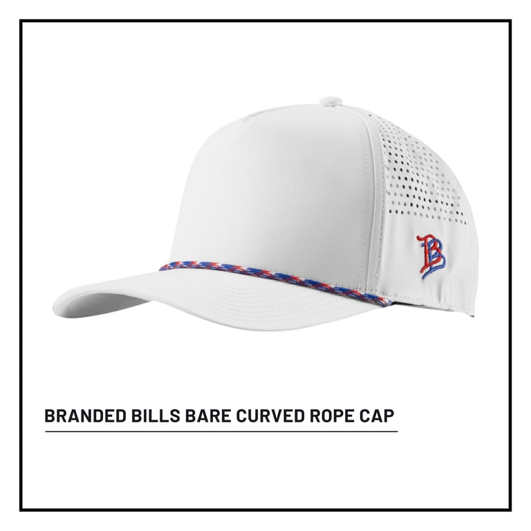 White Bills branded baseball cap with curved brim, rope trim detail, and perforated mesh back panel