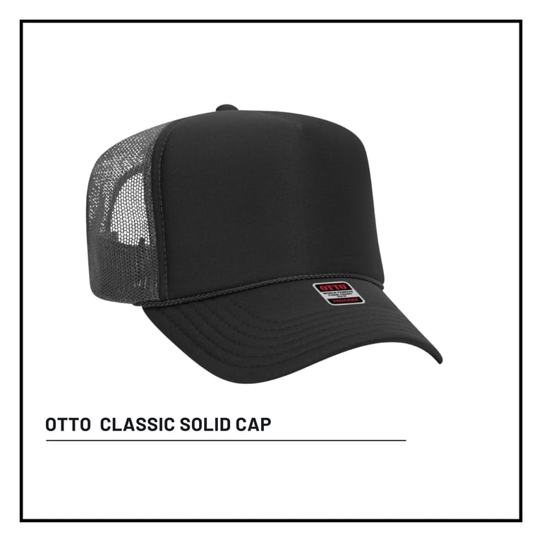Black OTTO Classic Solid Cap with mesh back panel and curved bill, shown against white background